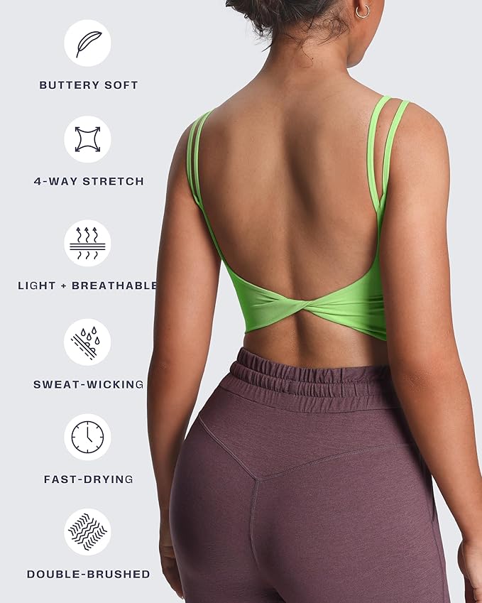 Aoxjox Women's Workout Sports Bras Fitness Yoga Crop Tank Metamorph Twist Back Cami
