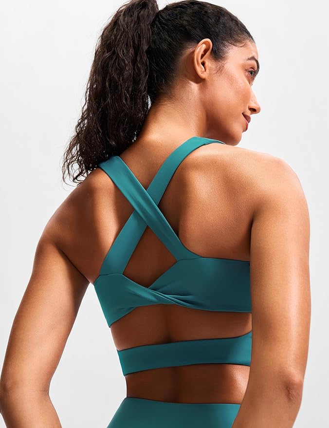 Sports Bras for Women Criss-Cross Back Padded Workout Tank Tops Medium Support Crop Tops for Women