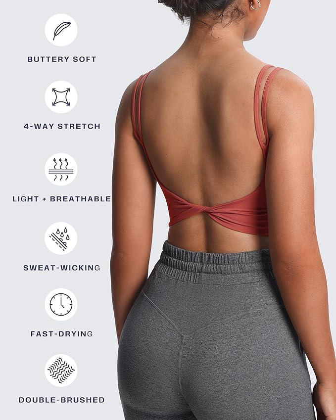 Aoxjox Women's Workout Sports Bras Fitness Yoga Crop Tank Metamorph Twist Back Cami