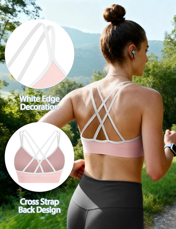 VEQKING Women's Cross Back Sports Bra Padded Strappy Medium Support Yoga Bra for Workout Fitness 3 Pack