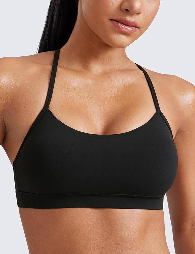 CRZ YOGA Butterluxe Y Back Sports Bras for Women - Padded Racerback Low Impact Spaghetti Thin Strap Workout Yoga Top