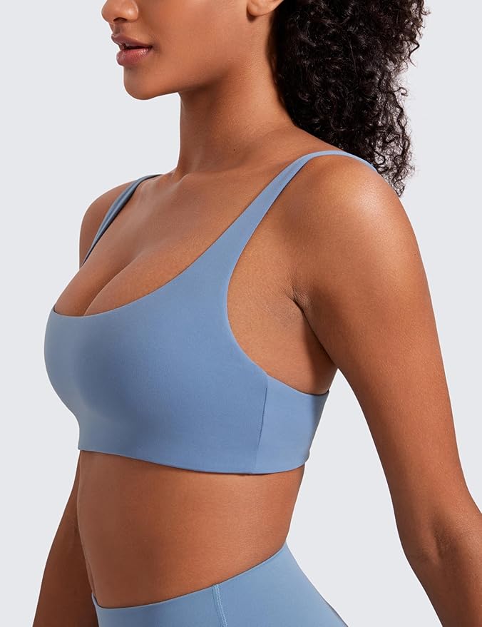 CRZ YOGA Butterluxe Square Neck Spaghetti Strap Sports Bras for Women - Low Coverage Yoga Wireless Padded Cami Crop Top