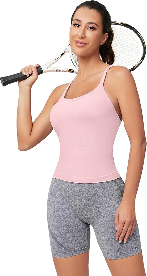 MathCat Workout Tank Tops for Women with Built in Bra, Sleeveless Gym Tops Seamless Racerback Athletic Yoga Shirts