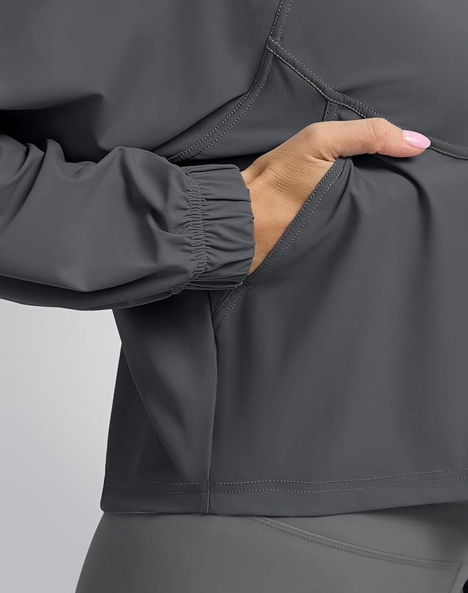 Soothfeel Women's Athletic workout Jacket Lightweight UPF 50+ Long Sleeve Sun Protection Shirts Zip Up Cropped Hiking Tops