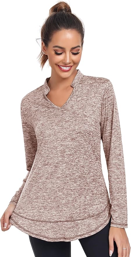 Absttith Women's Long Sleeve Workout Shirts Running Yoga Tops Athletic V Neck Sport Tee Side Split