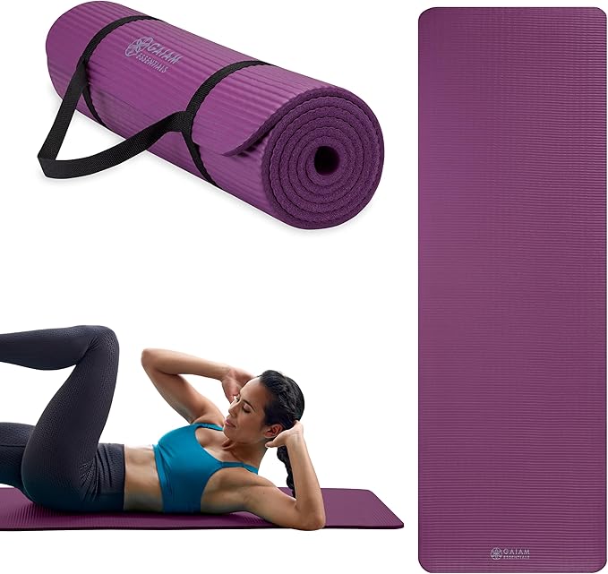 Gaiam Yoga Mat, Pilates & Exercise Mat, Thick 2/5" (10mm) Workout Mat with Easy-Cinch Carrying Strap for Home & Gym Workouts