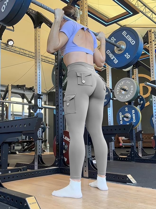 YEOREO CoreFlex Workout Cargo Leggings with Pockets for Women Hidden Scrunch Butt Lifting Leggings Gym Yoga Pants