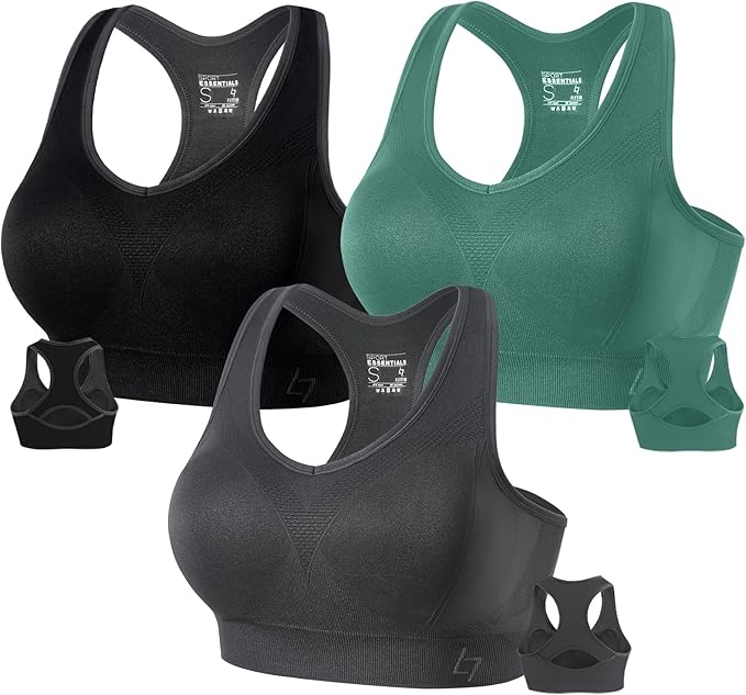 FITTIN Racerback Sports Bras for Women - Padded Comfortable Seamless Support for Yoga Workout Gym - for Plus Size Large Bust