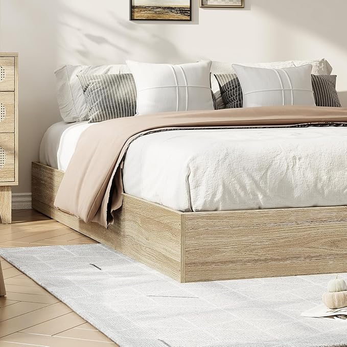 GarveeHome Queen Size Wood Platform Bed Frame,Wooden Bed Frame Without Headboard, Wood Slat Support,No Box Spring Needed, Easy Assembly