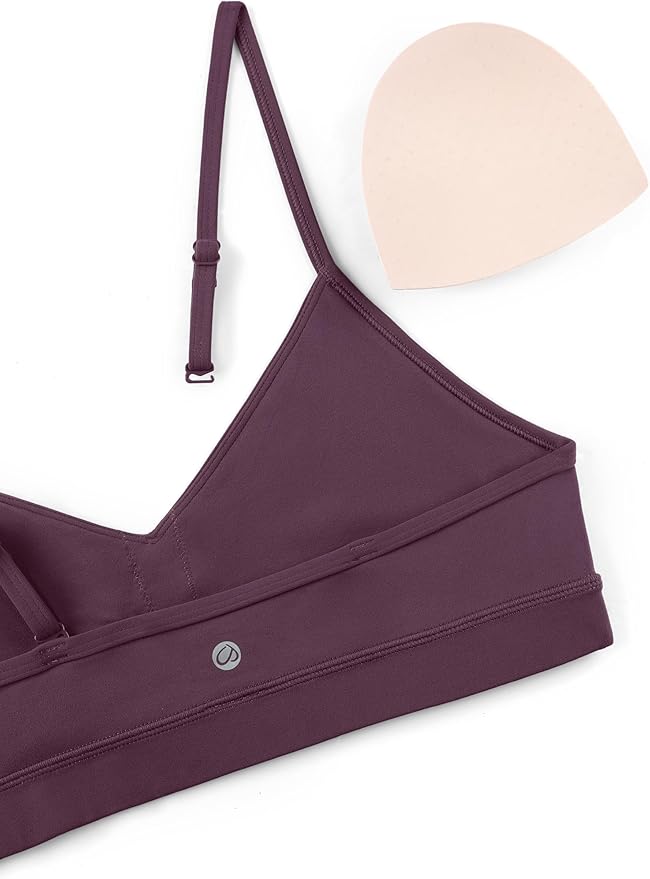 CRZ YOGA Butterluxe V-Neck Sports Bras for Women - Adjustable Thin Straps Padded Yoga Top Basic Wireless Camisole