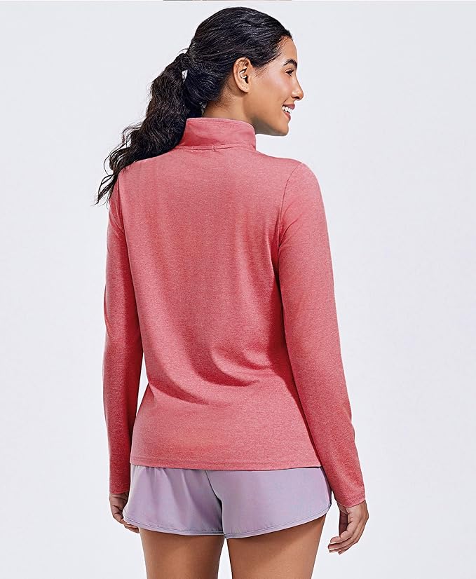 PINSPARK Workout Tops for Women Long Sleeve Athletic Shirt Quarter Zip Running Shirts Stretchy UPF 50+ Yoga Hiking Tee Top