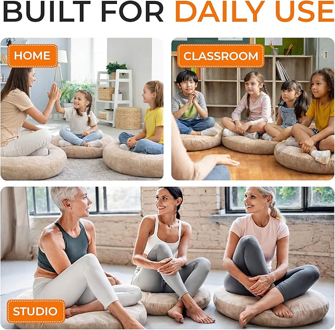 Cheer Collection Extra Large Floor Pillow, 32" Round Meditation Cushion, Oversized Yoga Pillow & Floor Cushions for Adults, Floor Pillows for Sitting, Meditation, and Seat Cushion - Taupe