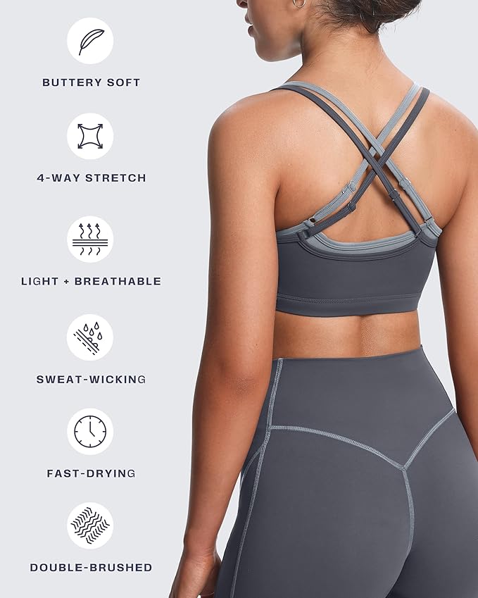 Aoxjox Women's Workout Sports Bras Takes Two Bra High Impact Training Fitness Running Yoga Crop Tank