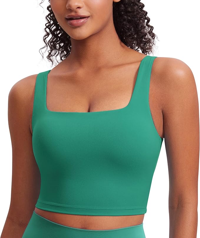 CRZ YOGA Butterluxe Square Neck Crop Tank Tops for Women - Workout Longline Sports Bras Padded Yoga Camisole