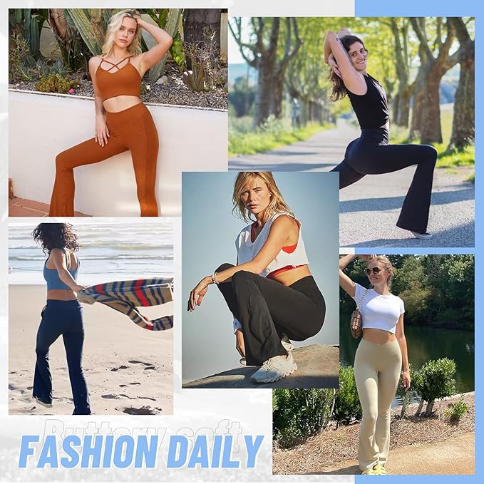 TNNZEET Black Flare Leggings for Women, Crossover Yoga Pants with Pockets Bootcut Flared Leggings