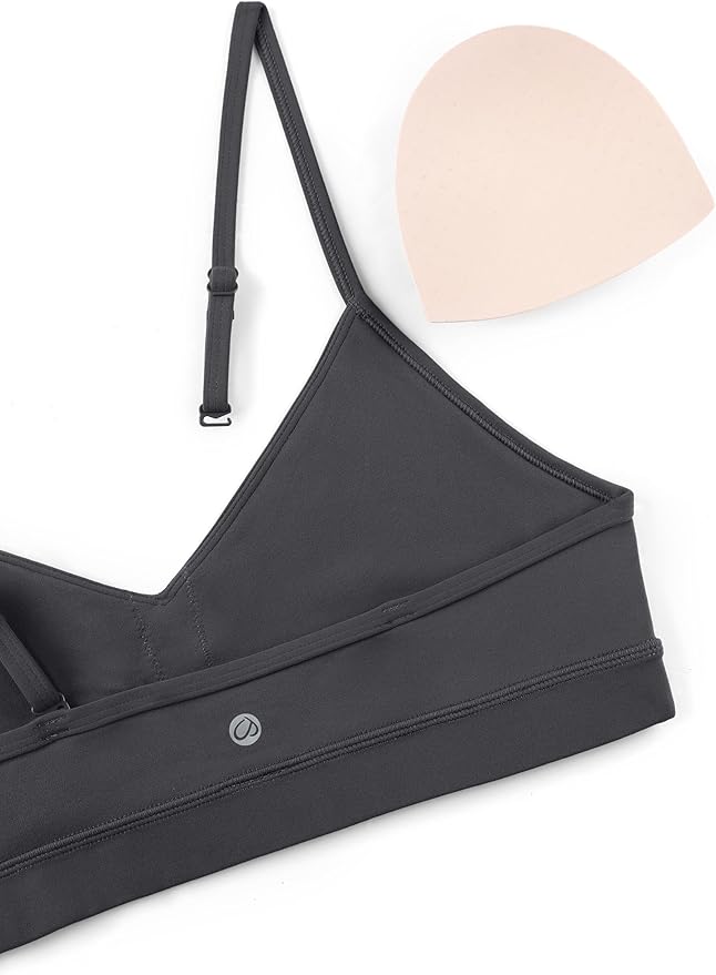 CRZ YOGA Butterluxe V-Neck Sports Bras for Women - Adjustable Thin Straps Padded Yoga Top Basic Wireless Camisole