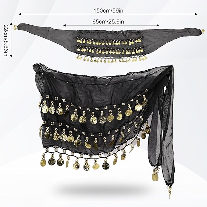 Belly Dance Hip Scarf Belly Dance Skirt 3-Layer Gold Sequins and Coins, Suitable for Yoga, Belly Dance, Performance