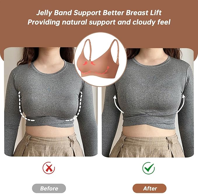 OEAK Womens Wireless Jelly Bras Comfortable Push Up Bra No Underwire Gel Bra Full Support Lift Everyday Seamless Tshirt Bras