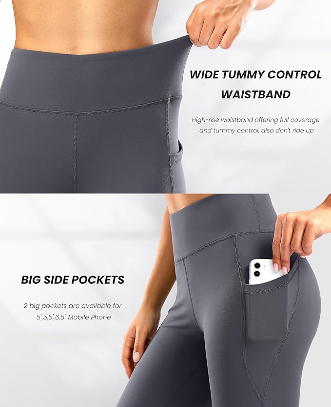 28"/30"/32"/34" Inseam Women's Bootcut Yoga Pants Long Bootleg High-Waisted Flare Pants with Pockets