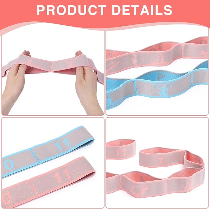 Elastic Yoga Stretching Strap with Loops, CEILIWEN Stretch Straps for Physical Therapy, Pilates Stretch Band, Elastic Exercise Bands, Leg Stretching Strap, Stretch Resistance Bands for Exercise
