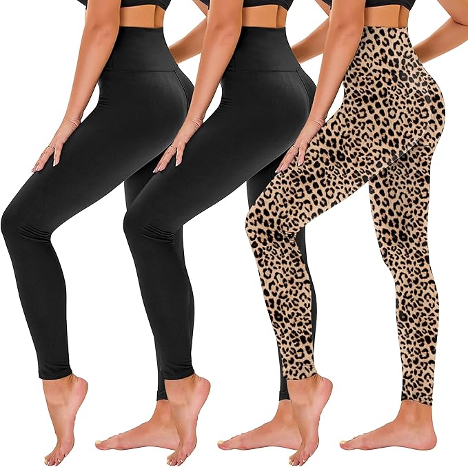 TNNZEET 3 Pack Leggings for Women - Black Tummy Control High Waisted Soft Yoga Pants for Workout Gym Running with Pockets