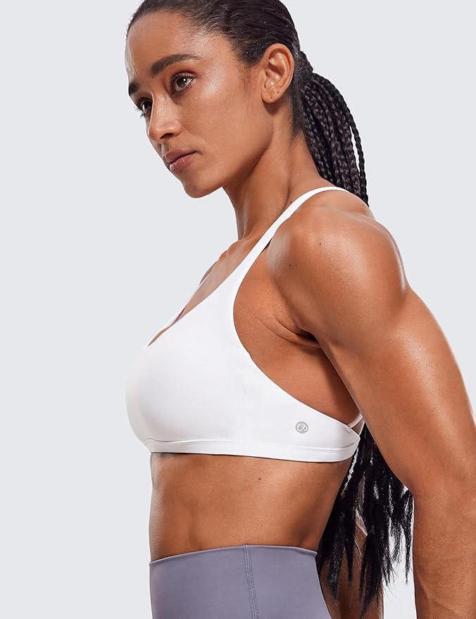 CRZ YOGA Womens Naked Feeling Criss Cross Sports Bra - Strappy Back Padded Medium Support Wireless Gym Cami Workout Yoga