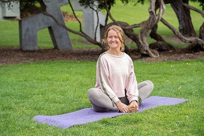 YOGATI® Yoga Mat with Strap with Alignment Lines. Home Workout Mat for Women, Men and Kids. Thick Non Slip Yoga Mat for Pilates and Fitness. Brown, Pink and Purple Yoga Mats