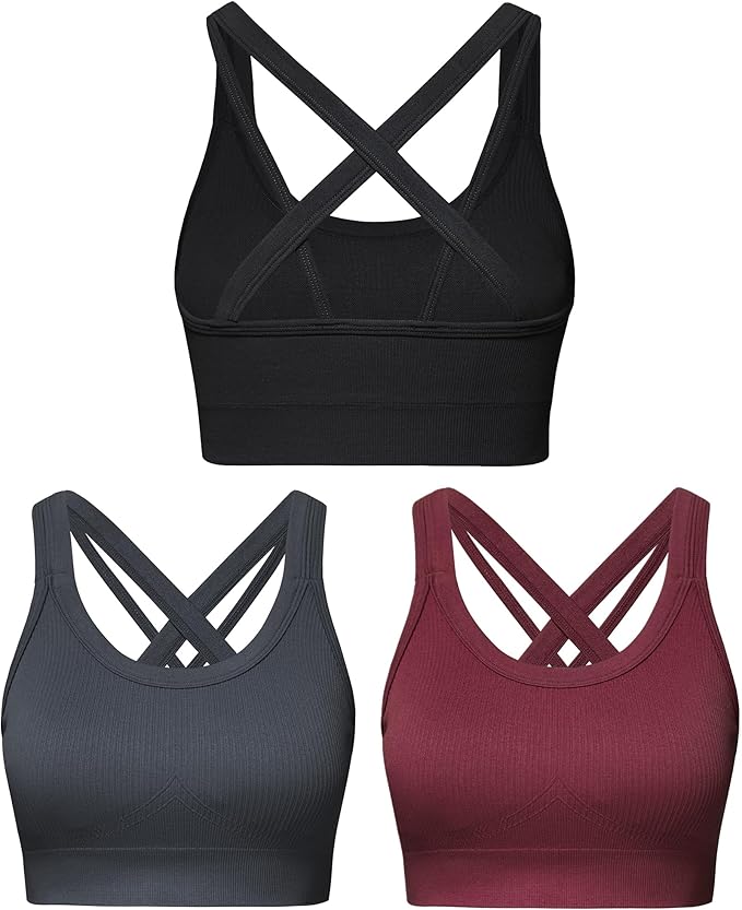Sports Bras for Women HIigh Support, Criss-Cross Back Padded Strappy High Impact Sports Bras for Women Large Bust