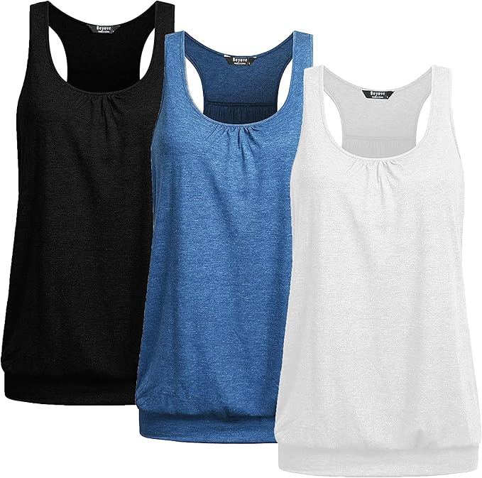 Beyove 3 Pack Banded Bottom Workout Tops for Women Tummy Flattering Yoga Tank Tops Plus Size Racerback Athletic Gym Shirts