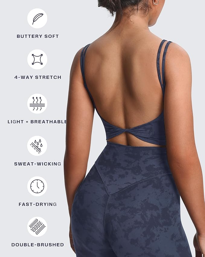 Aoxjox Women's Workout Sports Bras Fitness Yoga Crop Tank Metamorph Twist Back Cami