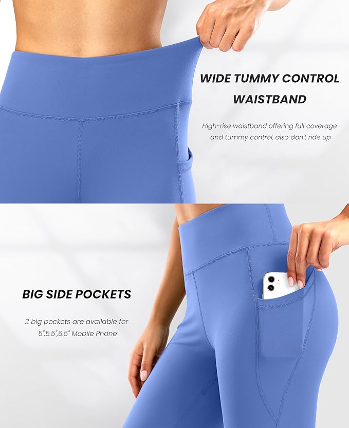 28"/30"/32"/34" Inseam Women's Bootcut Yoga Pants Long Bootleg High-Waisted Flare Pants with Pockets