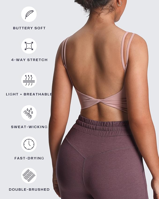 Aoxjox Women's Workout Sports Bras Fitness Yoga Crop Tank Metamorph Twist Back Cami