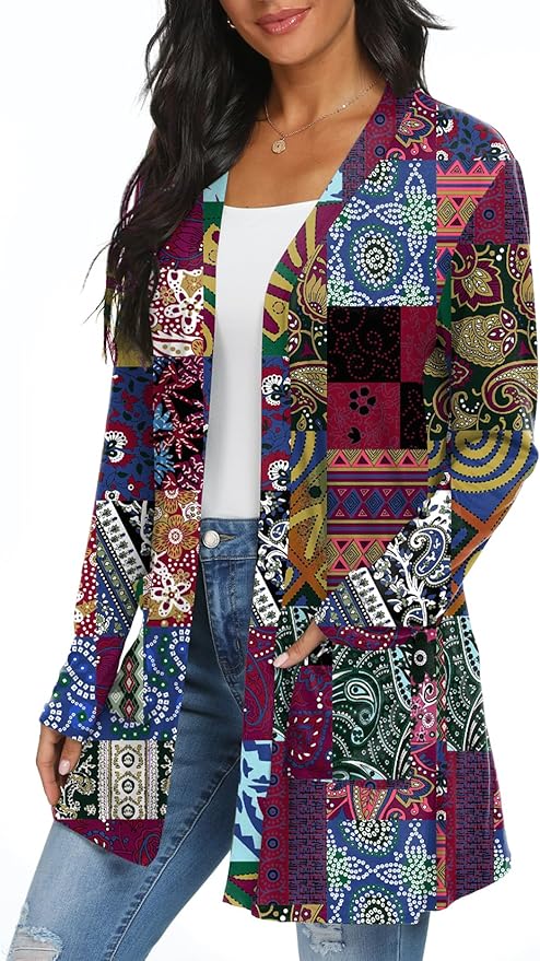 Womens Casual Lightweight with Pocketes Long Sleeve Open Front Cardigan