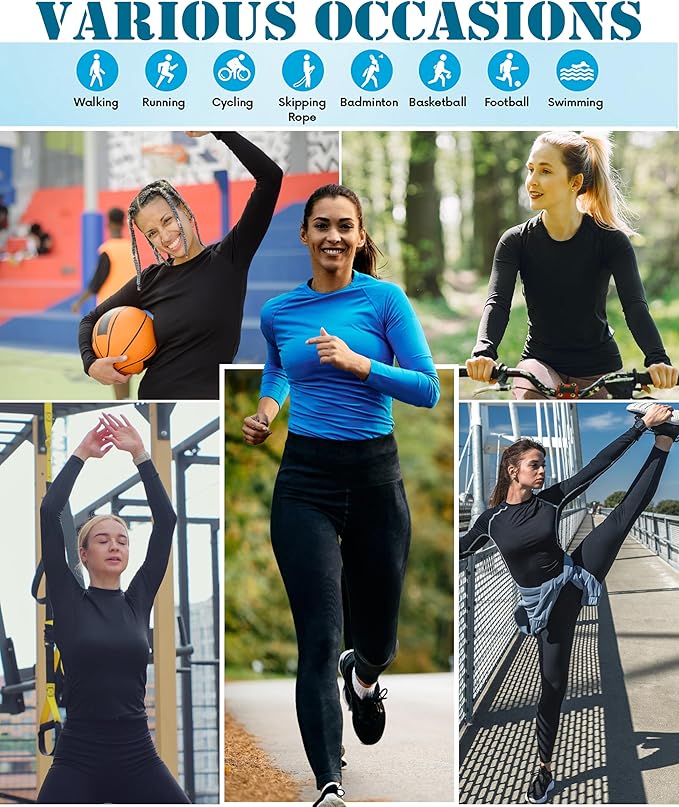 NebuKinex 5 Pack Women's Compression Shirt Long Sleeve Workout Tops Athletic Baselayer Quick Dry Gym Yoga Running T-Shirt