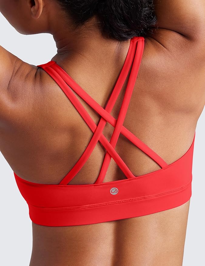 CRZ YOGA Naked Feeling Strappy Padded Sports Bras for Women - Fitness Workout Top Criss Cross Back Yoga Cami