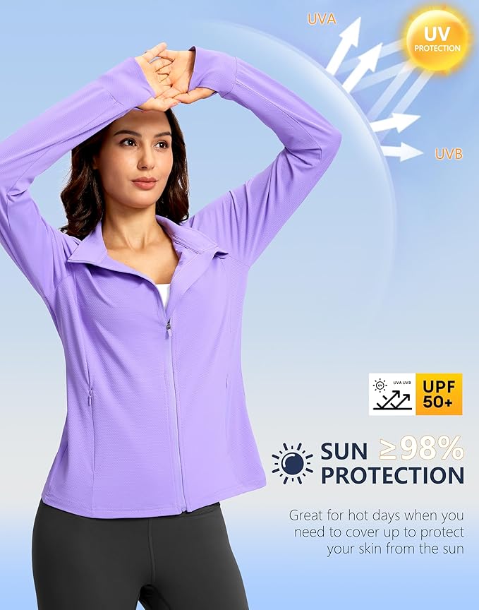 G Gradual Women's Lightweight Athletic Jacket Sun Protection UPF 50+ Zip Up 4 Pockets Long Sleeve Shirts Workout Running