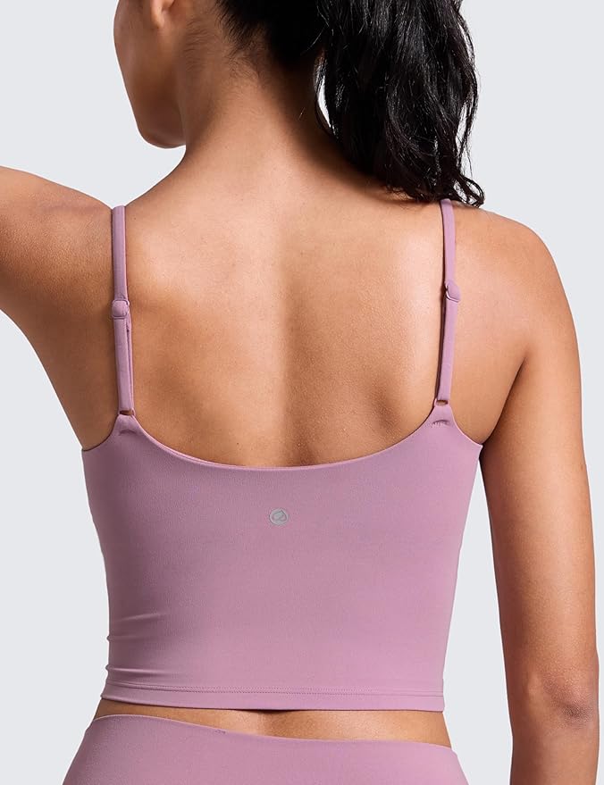 CRZ YOGA Butterlift Adjustable U Back Crop Tank Tops for Women - Padded Camisole Scoop Neck Workout Longline Sports Bras