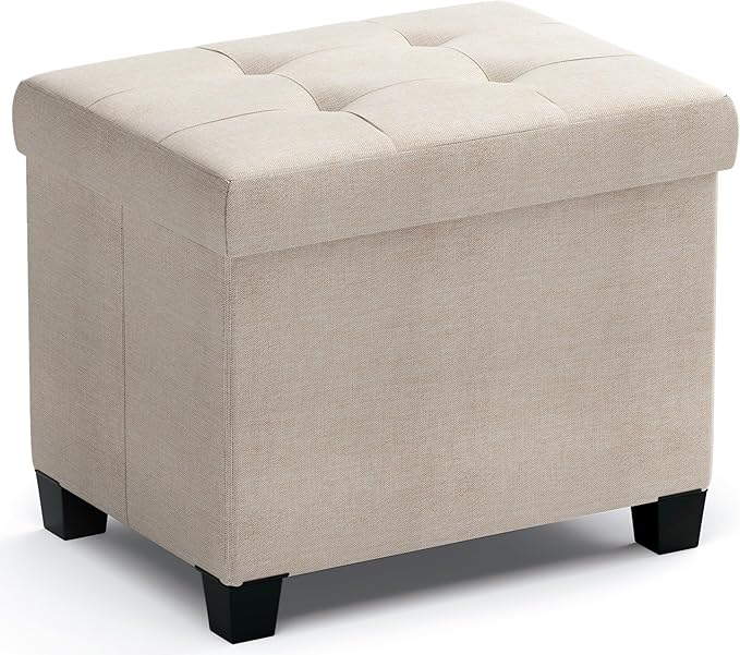 Ornavo Home Storage Ottoman Small Rectangle Ottoman with Legs, Foot Rest Stool Seat, Load up to 600 LB, for Living Room, Bedroom, Home Office, Dorm - 12 x 16 x 12, Beige