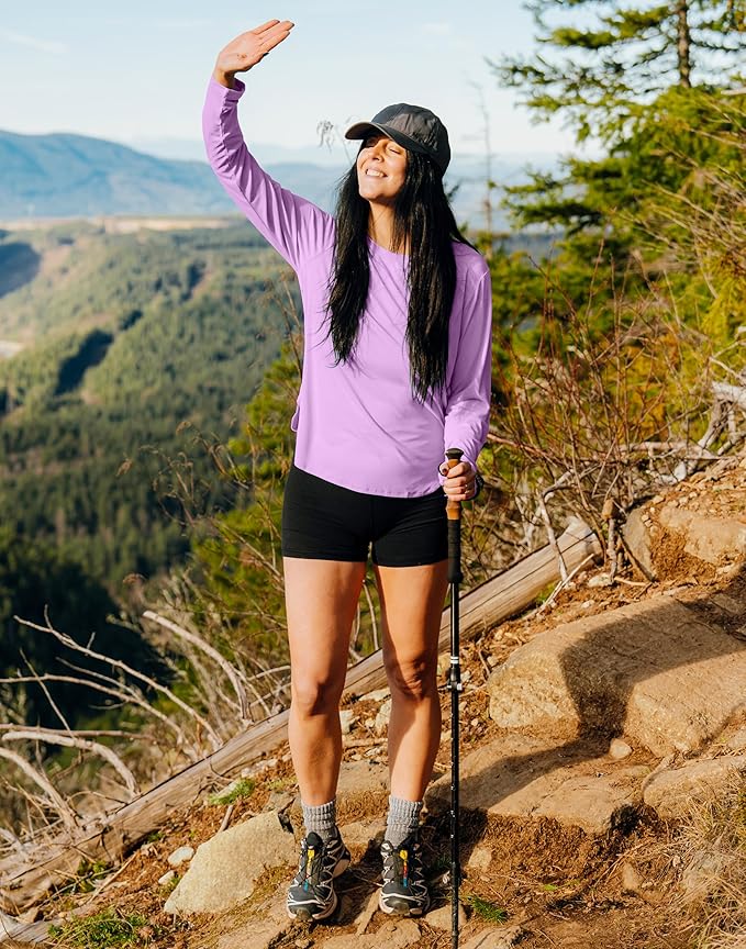 SANTINY Lightweight Long Sleeve Workout Tops for Women Breathable Gym Yoga Athletic Running Hiking Top UPF 50+ Sun Shirts