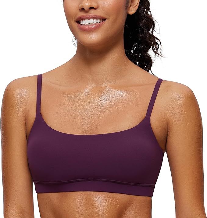 CRZ YOGA Butterluxe Adjustable Spaghetti Strap Sports Bras for Women - Scoop Neck Wireless Padded Yoga Workout Crop Top