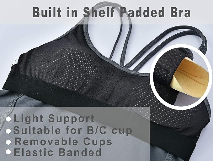 RUNNING GIRL Yoga Tank Tops for Women Built in Shelf Bra B/C Cups Strappy Back Activewear Workout Compression Tops