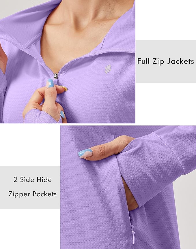 Soothfeel Women's UPF 50+ Sun Protection Hoodie Jacket Lightweight Long Sleeve Sun Shirt for Women with Pocket Hiking Outdoor