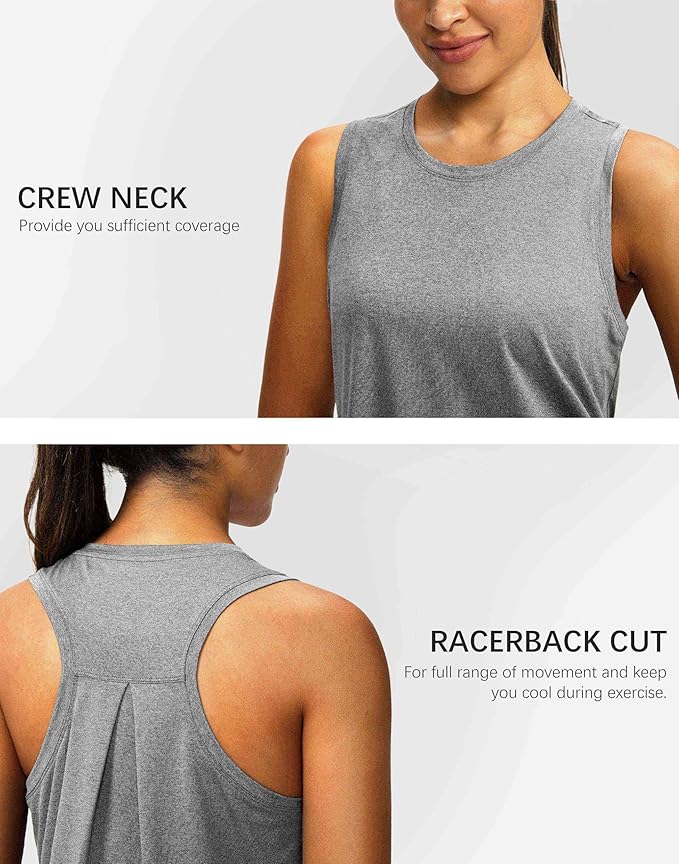 Women's Workout Tops Racerback Athletic Tank Tops Sleeveless Loose Fit Yoga Running Gym Shirts for Women