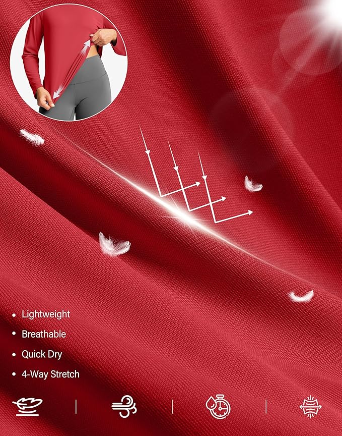 SANTINY Lightweight Long Sleeve Workout Tops for Women Breathable Gym Yoga Athletic Running Hiking Top UPF 50+ Sun Shirts