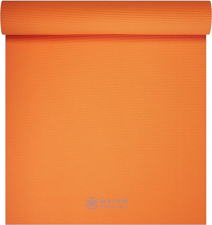 Gaiam Essentials 1/4" Thin (6mm) Yoga & Pilates, Fitness & Exercise Mat with Easy-Cinch Carrier Strap Cusion Support For Fitness and Gym Workouts