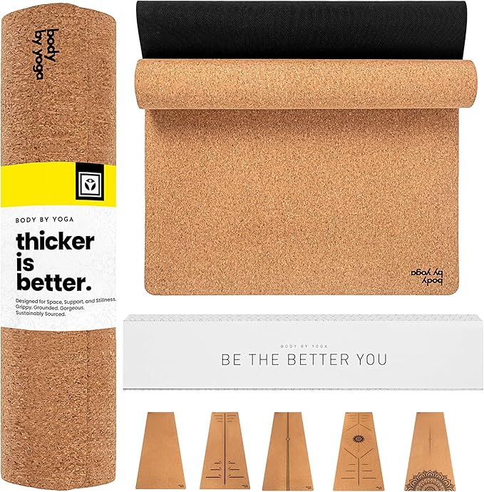 Luxury Cork Yoga Mat - Non Slip, Extra Thick Grip. Thicker, Longer, and Wider for More Comfort and Support. Tough Enough For Hot Yoga. Natural, Non Toxic, and Eco Friendly. Optional Alignment Lines.
