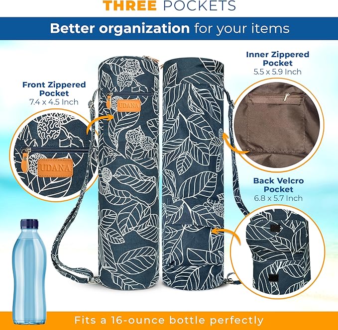 UDANA Yoga Mat Bag – Heavy Duty Canvas Carrier with 3 Pockets & Full Zip – Available in 3 Sizes (16L, 18L, 34L) - Multiple Colors