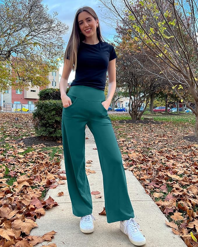 Promover Wide Leg Pants Woman Yoga Pants with Pockets Stretch Loose Casual Lounge Sweatpants Petite/Regular/Tall