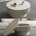 31.5'' Round Coffee Table with Storage, Modern Luxury Circle Drum Center Tables with Solid Wood Veneered, Accent Side Coffee Table for Living Room, Bedroom, Apartment-White