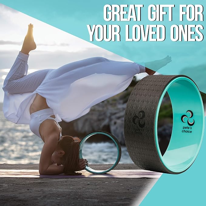 Yoga Wheel with Beginners Guide & Yoga Strap - Back Pain and Tension Relief. Comfy Roller for Stretching, Increase Flexibility. Home Exercise Kit. Ideal for Women Yogis. Improve your Posture.